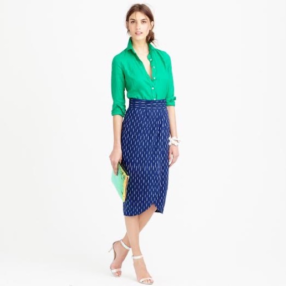 J. Crew tulip faux-wrap skirt in indigo ikat - Picture 2 of 6